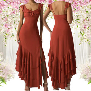 AW BRIDAL sz 12 L rust orange red Anaya formal bridesmaid midi dress NEW B157